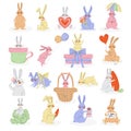 Cute Rabbit or Bunny with Long Ears Engaged in Different Activity Big Vector Set