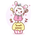 Cute rabbit cake vector Bunny cartoon sweet dessert pastel color Kawaii food: Series Girly doodles pet zoo Kid bakery