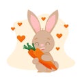 cute rabbit with a carrot. a cartoon rabbit. vector illustration. take care of animals. Rabbit adores carrots