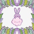 Cute rabbit cartoon animal cloud foliage decoration