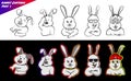 Cute rabbit cartoon coloring book expression happy, funny bunny set bundle Royalty Free Stock Photo