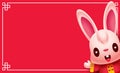 Cute rabbit cartoon greetings on blank red banner. 2023 Chinese new year zodiac banner template. Year of the rabbit
