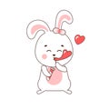 Cute rabbit character blowing heart shaped bubbles, illustration for Valentines day Royalty Free Stock Photo