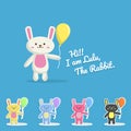 Cute Rabbit Character Holding A Balloon Sticker Vector EPS