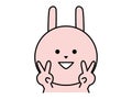 A cute rabbit character makes a double peace hand sign. Heartwarming gentle taste.