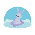 Cute rabbit in cloud easter season character