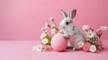 Cute rabbit, easter egg and flowers. Concept and idea of happy easter day Royalty Free Stock Photo