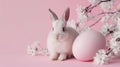 Cute rabbit, easter egg and flowers. Concept and idea of happy easter day Royalty Free Stock Photo
