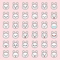 Cute rabbit emotion face in various expession, editable line icon Royalty Free Stock Photo