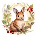 Cute Rabbit In Enchanted Realism Wreath Illustration