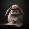 Cute rabbit with eyeglasses and book about bedtime stories