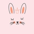 Cute Rabbit face. Cartoon animal simple portrait, vector illustration Royalty Free Stock Photo