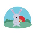 Cute rabbit with fan easter season in camp