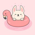 Cute rabbit in a flamingo life ring