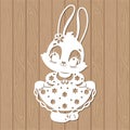 Cute rabbit girl in a dress. Template for laser cutting. Vector