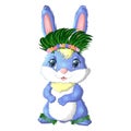 Cute rabbit, hare in Hawaiian clothes dancing hula. Wreath and garland of flowers, beach, vacation, vacation concept.