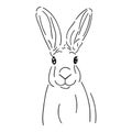 Cute rabbit, hare simple black line isolated on white background, stock vector illustration for design and decoration, easter Royalty Free Stock Photo