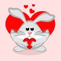 Cute rabbit with a heart. Cartoon Easter or Valentines bunny