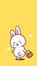 Cute rabbit holding basket with eggs happy easter bunny sticker spring holiday concept