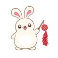 Cute rabbit holding a Chinese firecrackers cartoon illustration. Chinese Zodiac Animal, Year of the Rabbit 2023, New year and Mid Royalty Free Stock Photo