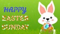 cute rabbit holding egg basket and happy Easter Sunday Royalty Free Stock Photo