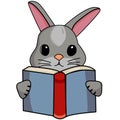 Cute rabbit holding open books and reading.