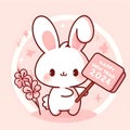 A cute rabbit holding a sign that says \