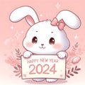 A cute rabbit holding a sign that says \