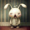 Generative AI:cute rabbit in house in a suit, illustration for children`s book