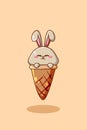 Cute rabbit on ice cream cartoon illustration