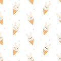 Cute rabbit ice cream seamless pattern background