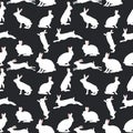 Cute rabbit illustration, seamless pattern on blue background