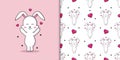 Cute rabbit illustration with seamless pattern Royalty Free Stock Photo