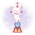 Cute rabbit and juggling balls on unicycle hand drawn cartoon watercolor illustration Royalty Free Stock Photo
