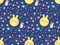 Cute rabbit moon space background illustration conceptual vector