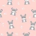 Cute rabbit and mouse, rodent animal, pink baby with heart seamless pattern adorable using for kids background texture vector