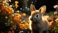 Cute rabbit in nature, small and fluffy, sitting on grass generated by AI