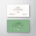 Cute Rabbit Organic Grocery Store. Abstract Vector Logo and Business Card Template. Hand Drawn Engraving Style Rabbit