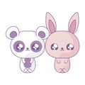 cute rabbit with panda bear baby animals kawaii style