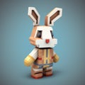 Cute Rabbit Pixel Character In Voxel Art Style