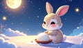 Cute Rabbit Preparing Mooncake Under Moonlight Royalty Free Stock Photo