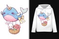 Whale balloon pattern on white Long-sleeved hoodie