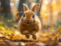 Cute rabbit running in the forest. Happy Easter concept Royalty Free Stock Photo