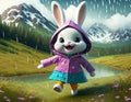 Cute rabbit running in the rain