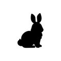 Cute rabbit sitting, black silhouette - flat vector illustration isolated on white background.