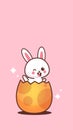 Cute rabbit sitting in egg happy easter bunny sticker spring holiday concept vertical