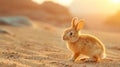 Adorable Golden Bunny at Sunset in Sandy Desert Royalty Free Stock Photo