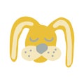 Cute rabbit sleep icon, sticker. hand drawn. illustration for children. yellow, gold, Easter animal