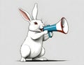 rabbit rights rally: cute bunny makes a statement with a megaphone