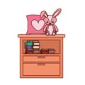 Cute rabbit of stuffed with heart love pillows in drawer